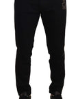 Dolce & Gabbana Heraldic Embroidered Slim Fit Black Jeans