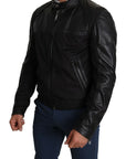 Dolce & Gabbana Elegant Black Bomber with Leather Accents