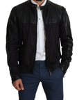 Dolce & Gabbana Elegant Black Bomber with Leather Accents