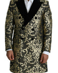 Dolce & Gabbana Gold Black Sicilia Jacquard Double-Breasted Coat