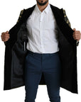 Dolce & Gabbana Gold Black Sicilia Jacquard Double-Breasted Coat