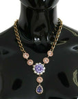 Dolce & Gabbana Elegant Gold Crystal Floral Charm Necklace