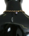 Dolce & Gabbana Elegant Gold Crystal Floral Charm Necklace
