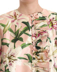 Dolce & Gabbana Elegant Floral Ruffled Silk Long Coat
