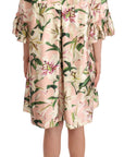 Dolce & Gabbana Elegant Floral Ruffled Silk Long Coat