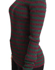 Dolce & Gabbana Elegant Maroon and Green Striped Crewneck Sweater
