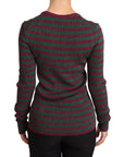 Dolce & Gabbana Elegant Maroon and Green Striped Crewneck Sweater