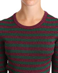 Dolce & Gabbana Elegant Maroon and Green Striped Crewneck Sweater