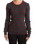 Dolce & Gabbana Elegant Maroon and Green Striped Crewneck Sweater