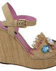 Dolce & Gabbana Beige Silk Strap Wedge Sandals