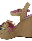 Dolce & Gabbana Beige Silk Strap Wedge Sandals