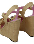 Dolce & Gabbana Beige Silk Strap Wedge Sandals