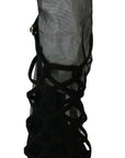 Dolce & Gabbana Black Suede Tulle Ankle Boot Sandals