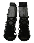 Dolce & Gabbana Black Suede Tulle Ankle Boot Sandals