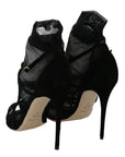 Dolce & Gabbana Black Suede Tulle Ankle Boot Sandals