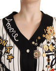 Dolce & Gabbana Elegant Striped V-Neck Blouse with Charms