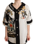 Dolce & Gabbana Elegant Striped V-Neck Blouse with Charms