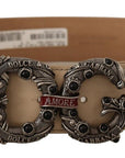 Dolce & Gabbana Vintage-Brass Logo Pearl Embellished Belt