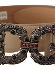 Dolce & Gabbana Vintage-Brass Logo Pearl Embellished Belt