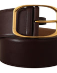 Dolce & Gabbana Elegant Dark Brown Leather Belt with Gold Buckle