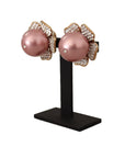 Dolce & Gabbana Elegant Floral Crystal Pearl Clip-On Earrings