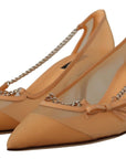 Dolce & Gabbana Elegant Beige Mesh Pumps with Silver Chains