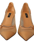 Dolce & Gabbana Elegant Beige Mesh Pumps with Silver Chains