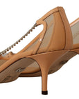 Dolce & Gabbana Elegant Beige Mesh Pumps with Silver Chains