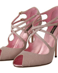 Dolce & Gabbana Pink Glitter Peep Toe High Heels Sandals