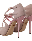 Dolce & Gabbana Pink Glitter Peep Toe High Heels Sandals