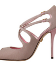 Dolce & Gabbana Pink Glitter Peep Toe High Heels Sandals