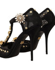 Dolce & Gabbana Elegant Crystal-Embellished Mesh T-Strap Pumps