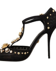 Dolce & Gabbana Elegant Crystal-Embellished Mesh T-Strap Pumps