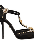 Dolce & Gabbana Elegant Crystal-Embellished Mesh T-Strap Pumps