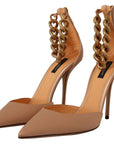 Dolce & Gabbana Elegant Beige Silk Ankle Strap Pumps