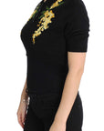 Dolce & Gabbana Elegant Black Silk Floral Polo Top