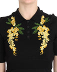 Dolce & Gabbana Elegant Black Silk Floral Polo Top