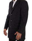 Dolce & Gabbana Elegant Dark Grey Woolen Overcoat