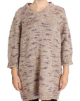 PINK MEMORIES Beige Oversized V-Neck Knitted Sweater