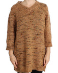 PINK MEMORIES Chic Brown Oversize Knitted V-Neck Sweater