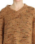 PINK MEMORIES Chic Brown Oversize Knitted V-Neck Sweater