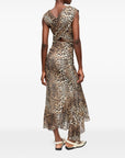 Ganni Ganni Leopard Marl Mesh Long Ruched Crossover Dress