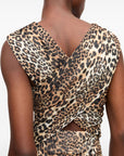 Ganni Ganni Leopard Marl Mesh Long Ruched Crossover Dress