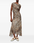 Ganni Ganni Leopard Marl Mesh Long Ruched Crossover Dress