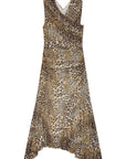 Ganni Ganni Leopard Marl Mesh Long Ruched Crossover Dress