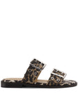 Ganni Ganni Leopard Denim Feminine Buckle Two-Strap Sandals