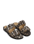 Ganni Ganni Leopard Denim Feminine Buckle Two-Strap Sandals