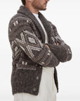 Brunello Cucinelli Brunello Cucinelli Alpaca, virgin wool and cashmere geometric jacquard cardigan with metal buttons