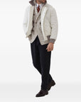 Brunello Cucinelli Brunello Cucinelli Mouliné virgin wool, silk and cashmere half English rib one-and-a-half breasted cardigan with metal buttons