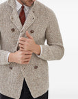 Brunello Cucinelli Brunello Cucinelli Mouliné virgin wool, silk and cashmere half English rib one-and-a-half breasted cardigan with metal buttons